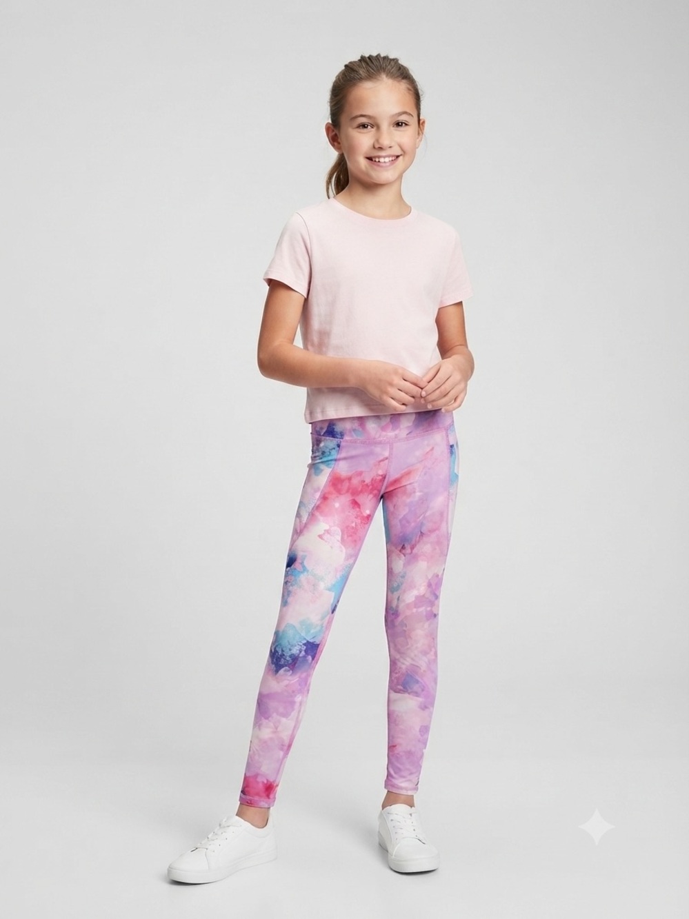 Old Navy Active Girls Powersoft Leggings Size Large 10-12 Pink Purple Watercolor